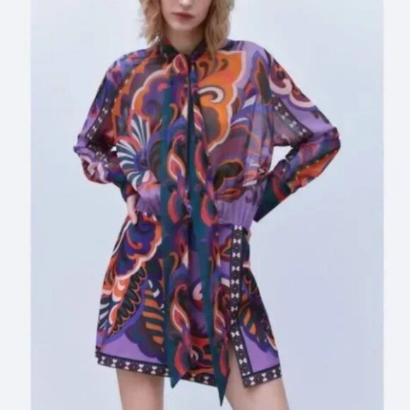 ZARA WOMEN PURPLE MULTI PUCCI PRINTED MINI DRESS NEW - Picture 1 of 11